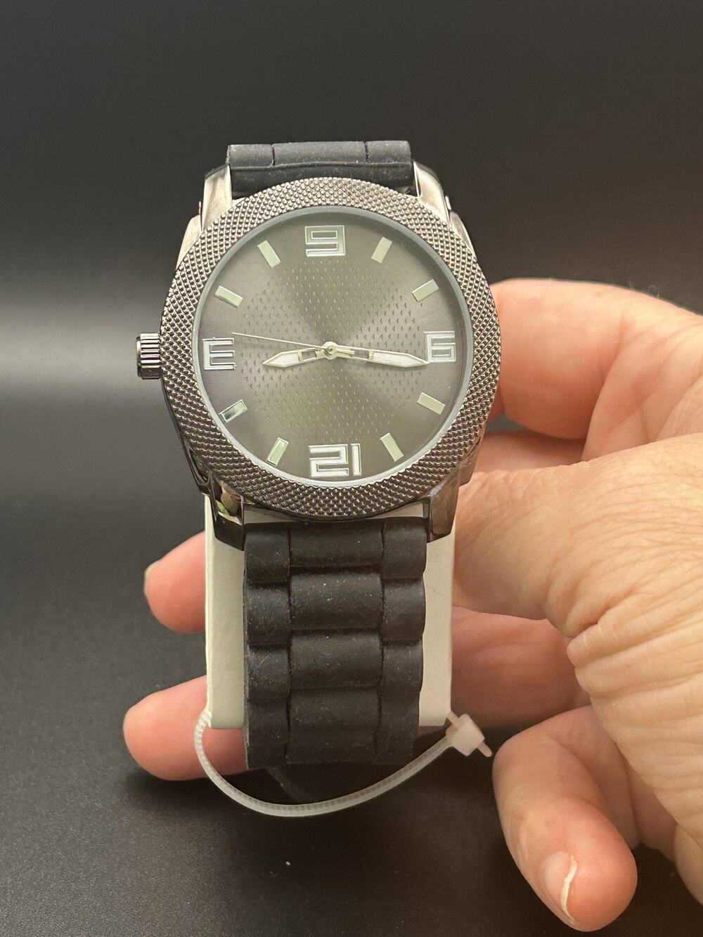 Mens Oversized 44mm Gunmetal Watch Military Style Stencil Dial Black Silicone
